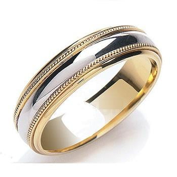 Yellow & White Gold Mill Grain Edged Wedding Band - Pobjoy Diamonds