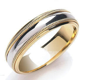 Yellow & White Gold Mill Grain Edged Wedding Band - Pobjoy Diamonds