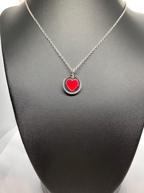 Pobjoy Heart 925 Silver & Red Coin Pendant & Neck Chain 