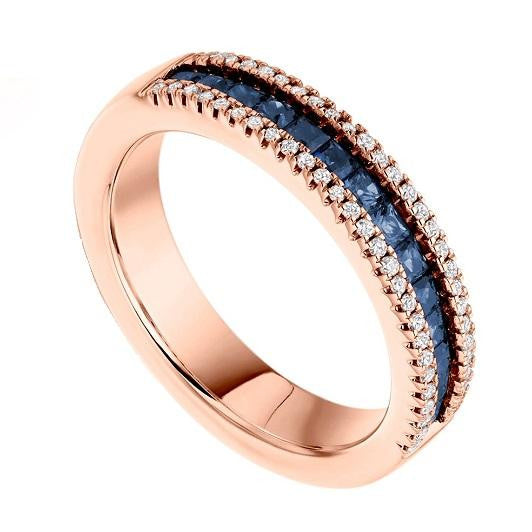 18K Rose Gold Princess Cut Sapphire & Diamond Half Eternity Ring - 0.85 CTW - Pobjoy Diamonds