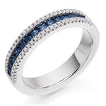 18K White Gold Princess Cut Sapphire & Diamond Half Eternity Ring - 0.85 CTW - Pobjoy Diamonds