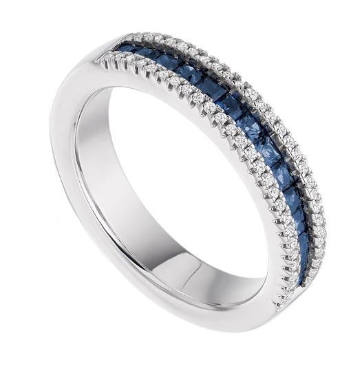 18K White Gold Princess Cut Sapphire & Diamond Half Eternity Ring - 0.85 CTW - Pobjoy Diamonds