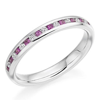 18K White Gold Pink Sapphire & Diamond Half Eternity Ring - 0.27 CTW - Pobjoy Diamonds