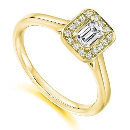 18K Gold Emerald Cut Diamond & Halo Engagement Ring 0.45 CTW - Vipiteno - Pobjoy Diamonds