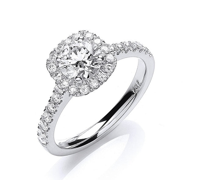 18K White Gold Round Brilliant 1.00 CTW Diamond Shoulder Set Engagement Ring - G/Si1 - Pobjoy Diamonds