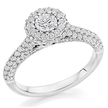 18K White Gold Diamond Halo & Shoulders Engagement Ring 1.33 CTW - Maranello F-VS1 - Pobjoy Diamonds