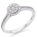 18K Gold Split Shoulders 0.40 CTW Round Brilliant Cut Diamond Halo & Shoulders Ring - Pobjoy Diamonds