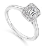 18K White Gold Emerald Cut Diamond & Halo Engagement Ring 0.45 CTW - Vipiteno - Pobjoy Diamonds