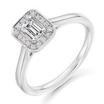 18K White Gold Emerald Cut Diamond & Halo Engagement Ring 0.45 CTW - Vipiteno - Pobjoy Diamonds