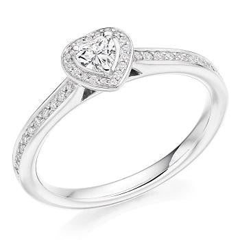 18K Gold Heart Shape & Diamond Set Ring 0.60 CTW - G/VS2 - Pobjoy Diamonds