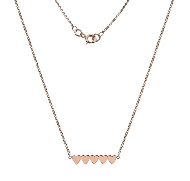 9K Rose Gold Five Heart Ladies Pendant Necklace - Pobjoy Diamonds