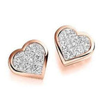 9K Gold Diamond Heart Earrings 1.00 Carat Princess Cut