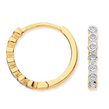 9K Yellow Gold Small Diamond Hoop Earrings 0.10 CTW - Pobjoy Diamonds