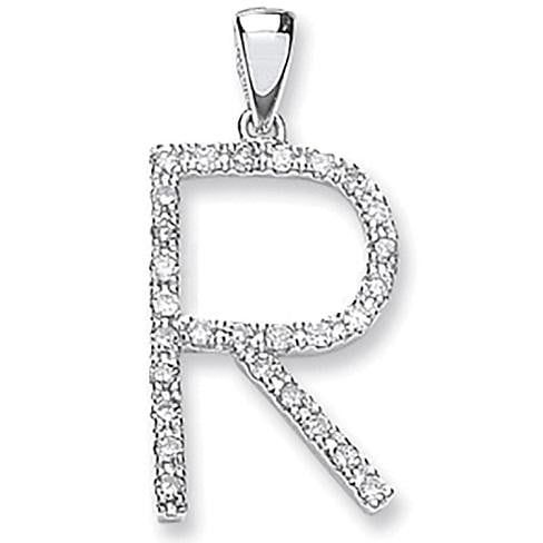 9K White Gold & Diamond Initial Pendant R From Pobjoy Diamonds