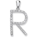 9K White Gold & Diamond Initial Pendant R From Pobjoy Diamonds