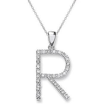 9K White Gold & Diamond Initial Pendant A-W - Pobjoy Diamonds