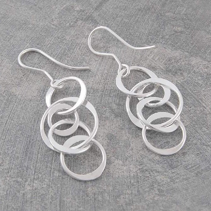 Handmade Sterling Silver Drop Hoop Earrings - Pobjoy Diamonds