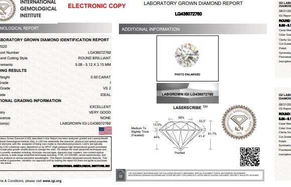 14K White Gold 0.50 Carat Round Brilliant Cut Solitaire Lab Grown Diamond Ring I/VS2+ - Pobjoy Diamonds