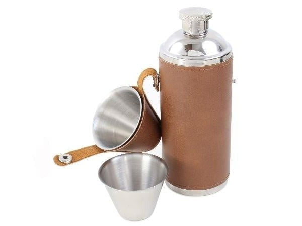 Classic Stainless Steel Hip Flask & Cups - Pobjoy Diamonds