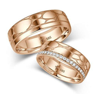 18K Gold His & Hers Diamond Flat Court Leather Effect Wedding Ring Set - Pobjoy Diamonds