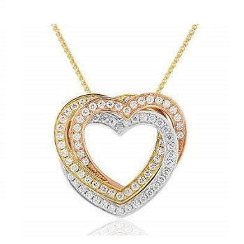 Large 18K Three Colour Gold & Diamond Heart Pendant Necklace