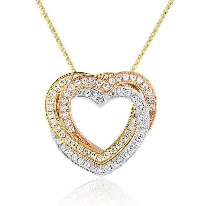 Large 18K Three Colour Gold & Diamond Heart Pendant Necklace- Pobjoy Diamonds