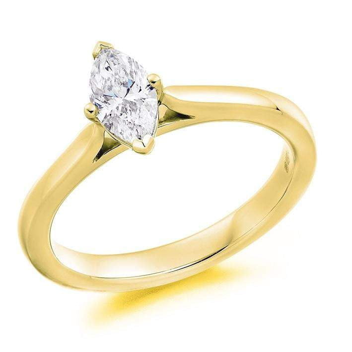 18K Yellow Gold 0.50 Carat Marquise Solitaire Diamond Engagement Ring H/Si1 - Dorchester - Pobjoy Diamonds