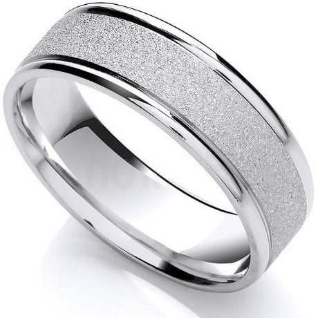 9K White Gold Matt & Polished Wedding Band - Pobjoy Diamonds