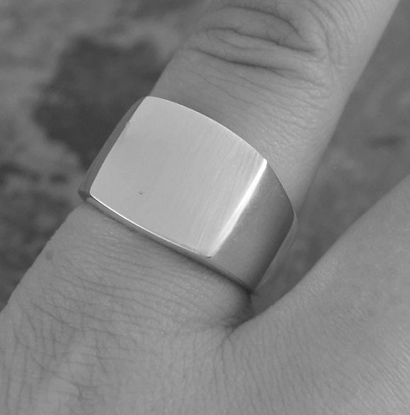 Handmade Mens SIlver Square SIgnet Ring- Pobjoy Diamonds