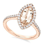 18K Gold Marquise Cut Morganite & Halo Diamond Ring 2.10 CTW - Pobjoy Diamonds