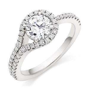 950 Palladium Diamond Halo & Shoulders Engagement Ring 1.50 CTW-Napoli - Pobjoy Diamonds