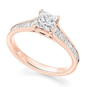 Princess Cut & Baguette Shoulder Diamond Ring 0.50 & 1.00 Carat E/VS1- Pobjoy Diamonds