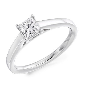 18K White Gold 0.50 Carat Princess Cut Solitaire Diamond Ring F/VS2 - Casablanca - Pobjoy Diamonds