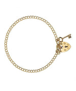 9K Yellow Gold Lighter Weight Curb & Padlock With Key Charm Bracelet - Pobjoy Diamonds