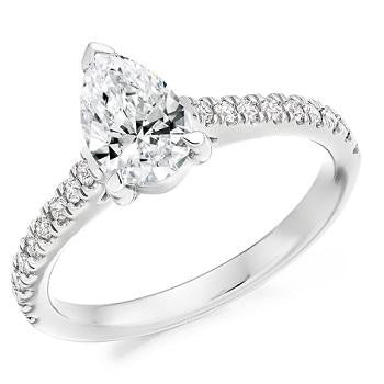 1.85 Carat Pear Shaped Diamond & Shoulder Ring - E/VS2