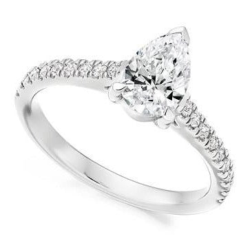 Pear Shape Lab Diamond Ring With Natural Diamond Shoulders