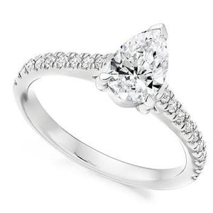 Pear Shape Lab Diamond Ring With Natural Diamond Shoulders