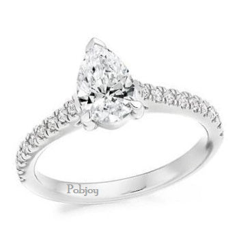 Pear Shape Lab Diamond Ring With Natural Diamond Shoulders