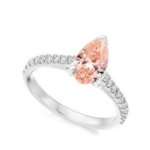 18K Gold Fancy Intense Pink Pear Cut Lab Diamond Ring - Pobjoy Diamonds