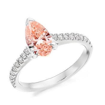 18K Gold Pink Pear Cut Lab Diamond Ring - Pobjoy Diamonds