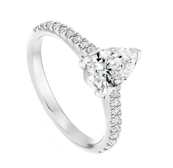 1.85 Carat Pear Shaped Diamond & Shoulder Ring - E/VS2