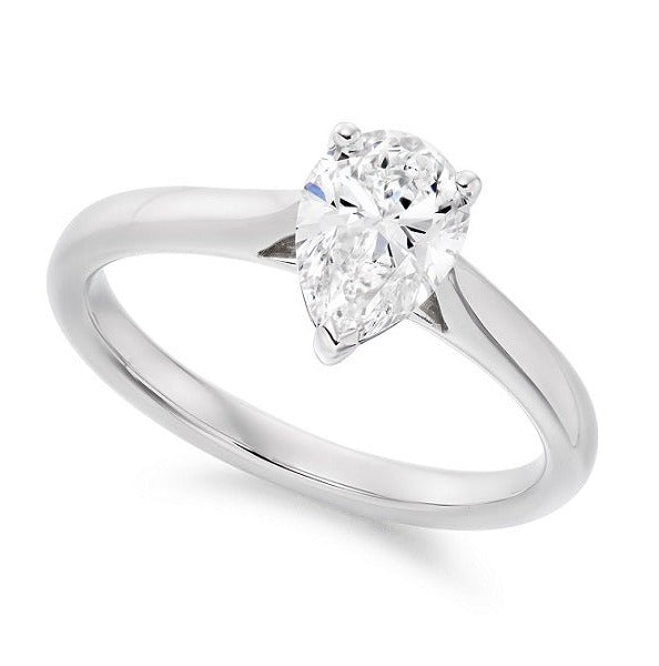 18K White Gold Pear Cut Solitaire Diamond Ring F/VS2 - Belini - Pobjoy Diamonds