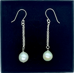 Freshwater Cultured Pearl & Silver Chain Drop Earrings - Pobjoy Diamonds