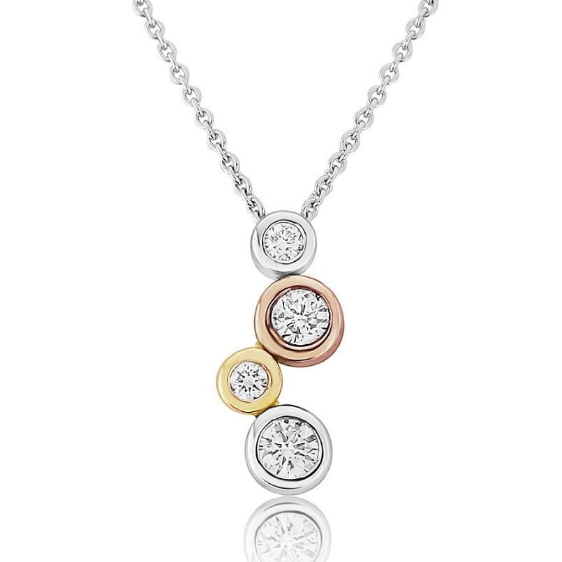 18K White, Yellow & Rose Gold Diamond Drop Pendant 0.15CTW - Pobjoy Diamonds