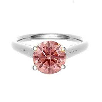 18K Gold Round Cut Fancy Intense Pink Lab Grown Diamond Ring 0.50 Carat - Pobjoy Diamonds