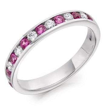 18K White Gold Pink Sapphire Half Eternity Ring 0.60 CTW - Pobjoy Diamonds