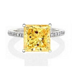 18K Gold Fancy Vivid Orangy Yellow Princess Cut Lab Grown Diamond 2.26 Carat Ring - Pobjoy Diamonds