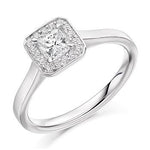 18K White Gold 0.48 CTW Princess Cut Halo Diamond Ring - Pobjoy Diamonds