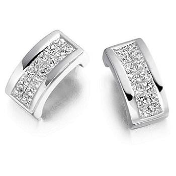 18K Gold Princess Cut 0.55 CTW Diamond Hug Earrings.-Pobjoy Diamonds