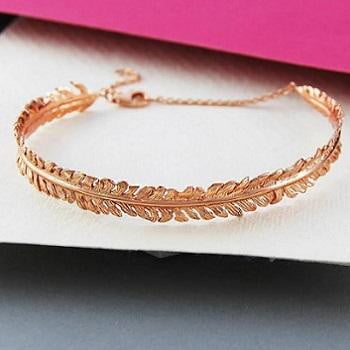 Handmade 18K Rose Gold Plated On Silver Fern Bangle